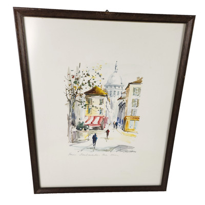 Sacre Coeur Basilica Paris Watercolor Painting Framed Wall Hang Signed 17'' x 13''