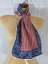 Glentex Vintage Womens Silk Oblong Scarf Made In Japan Red Stripe Blue Floral