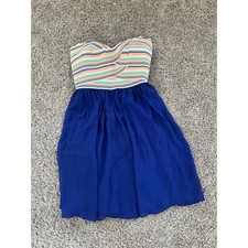 B. Darlin Strapless Mini Dress Blue Orange Chevron Sweetheart Size 9/10 1067E037