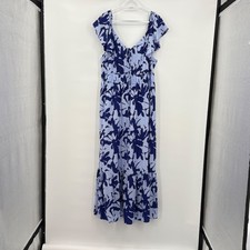 Nine West Womens XXL Blue Floral Ruffle Flutter Sleeve Tiered Maxi Dress 137125