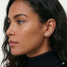 18ct Gold Minimal Ear Climber Earrings CZ Crystal Curve Design