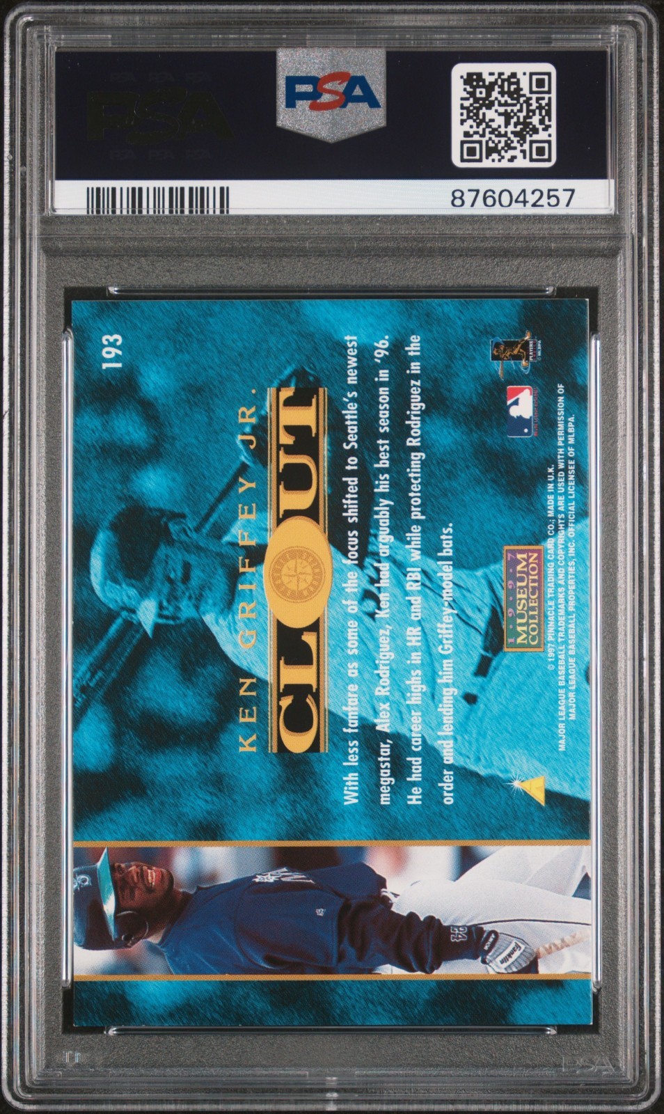 1997 KEN GRIFFEY JR Pinnacle MUSEUM COLLECTION #193 Rare Parallel SP NM-MT PSA 8 view 3