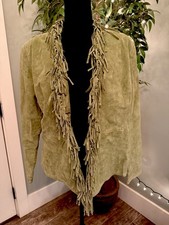 Vtg Suede Fringe Jacket Womens Green Urban Cowgirl Glam Western Rodeo M