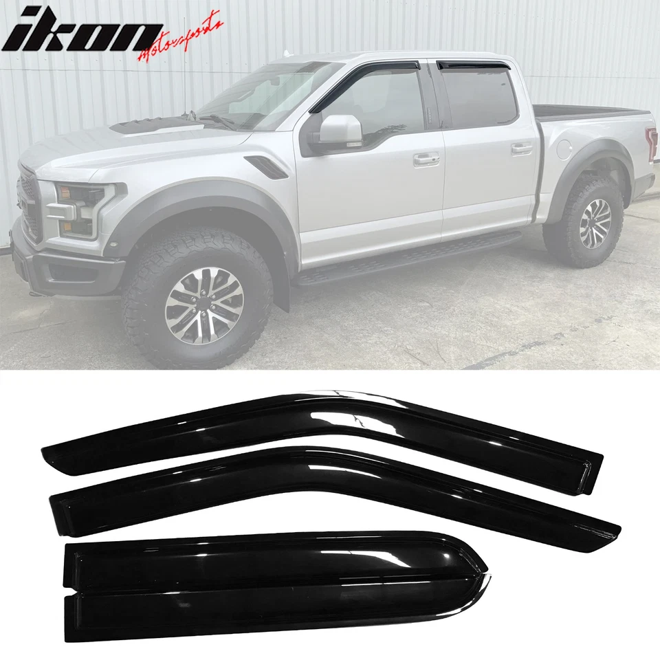 Fits 15-25 Ford F150 Crew Cab/17-25 F250 to F450 Window Visor Acrylic Rain Guard