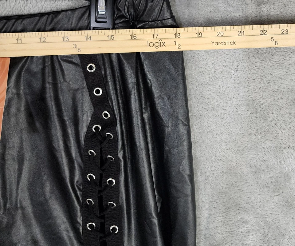 Pantalones Shein SXY 3XL para mujer negros de imitación de cuero con cordones cintura alta elásticos góticos Foto 4 de 4