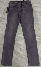 New JORDACHE Girls Skinny Gray Embroidered Butterfly Glitter Belt JEANS Sz 16
