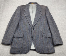Pendleton Blazer Mens 42 Long Gray Herringbone Western Suede Elbow Patches USA
