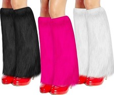 3 Pair Faux Fur Leg Warmers Sets - Soft Boot Winter Black, Rose Red, White