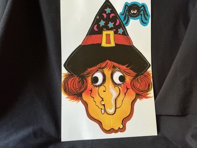 2- 1979 Hallmark Halloween Paper Mask Witch & Spider  Cut out, Unused