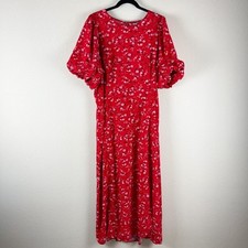 Old Navy Floral Maxi Dress Womens XXL Tall Red Puff Sleeve Open Back Cottage