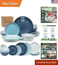 Stylish Seascape 16-Piece Dinnerware Set - Dishware for Campers Outdoor Lovers