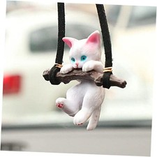 White Swing Ornament Twig Car Auto Rear View Mirror Hanging Decoration Cat
