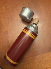 Termo de metal aislado vintage con taza de metal y tapón de corcho hecho en EE. UU. 🇺🇸