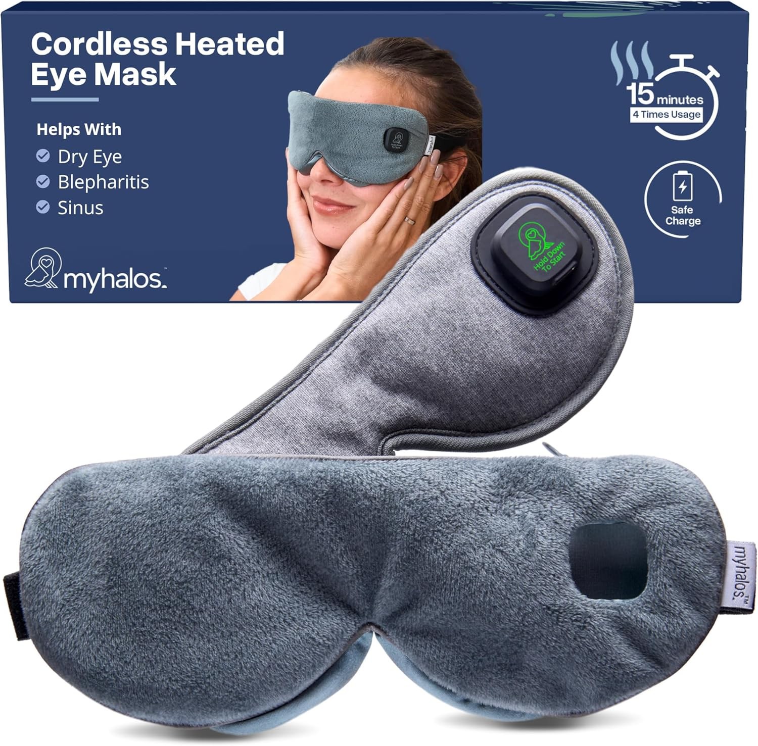 Rechargeable Cordless Heated Eye Mask for Dry Eyes Relief - MyHalos Black-image