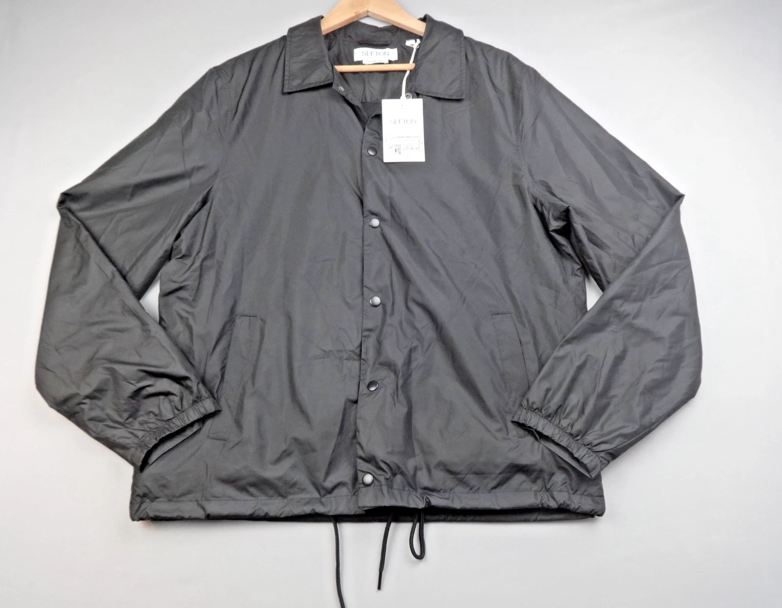 Sefton Jacket Men Unisex Large Black Coach Windbreaker Vegan Streetwear BNWT