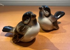 Vintage Porcelain Bird Figurines English Sparrows 4” Pair Made in Austria