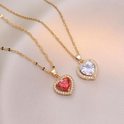 Collane Gioielli Cuore Moda Acciaio Inox Link Romantico Multicolore Moderne - Foto 17 di 26