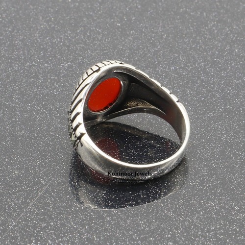 Anello Fatto a Mano Argento Sterling 925 Pietra Gemma Corniola Ovale Anello Uomo - Foto 4 di 8