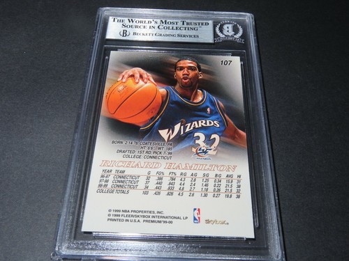 Tarjeta de novato premium Richard Hamilton 1999-00 firmada por Skybox #107 Beckett certificado de autenticidad - Imagen 8 de 8