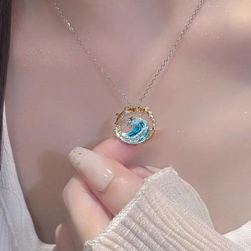 Ocean'S Oath Jewelry Boho Blue Ocean Wave Collana Set-BELLO↑ Orecchini Anelli- - Foto 8 di 13