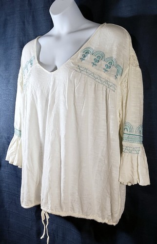 True Craft – Ivory Embroidered Bohemian Beach Top - Size 3X