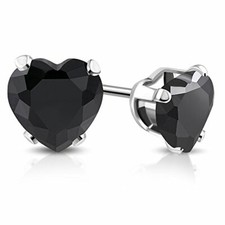 Stainless Steel White Clear CZ Love Heart Stud Earrings