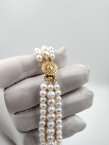 Real Natural White Sea Pearl 17" Necklace 3-Layered Hallmark 14ct Gold Filled - Picture 17 of 20