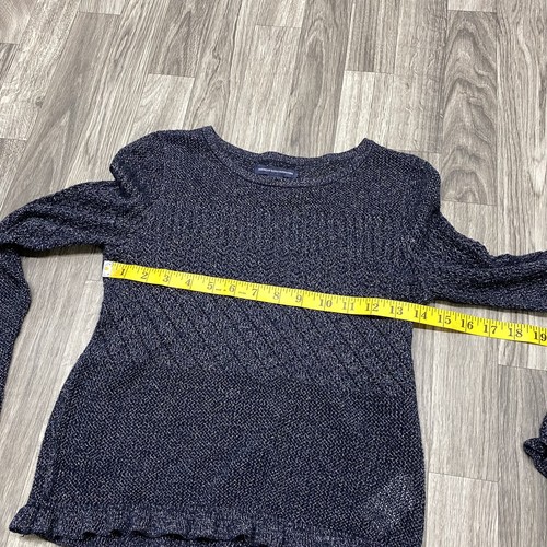 AMERICAN EAGLE Crewneck Ruffle Trim Blue Metallic Knit Sweater Girl's Size XS - Picture 9 of 11