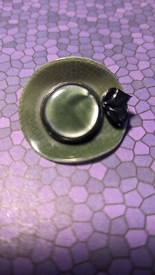 Vintage Lea Stein Paris MCM Ladies Bonnet Brooch Dark Green and Black 