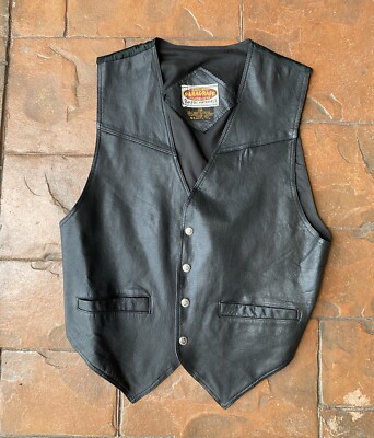 Vintage 80s Exclusive Paragraff Black Leather Biker Vest Medium