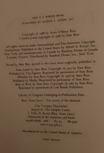 QUEEN OF THE DAMNED - ANNE RICE - SIGNIERT - 1./1. - 18,95 $ D/J - SEHR SAMMLERSTÜCK - SCHÖN! - Bild 10 von 13