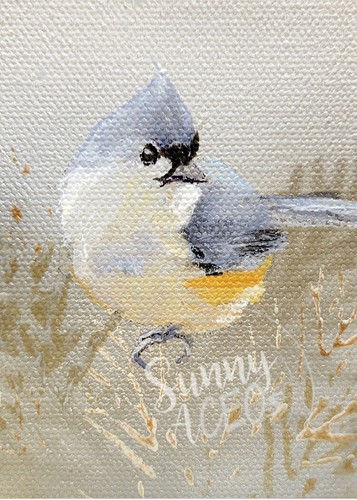 ACEO Print orig oil painting Little Tufted Titmouse bird art Card animal - Picture 8 of 12