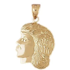 New 14k Yellow Gold Girl Head Pendant