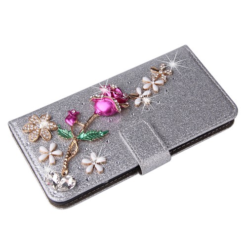For Samsung S21 22 23 S24 Plus S20FE Bling Glitter Rose Wallet Phone Case Cover - Picture 10 of 16