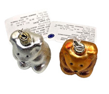 NWT 2 GUMMY BEAR GLASS CHRISTMAS ORNAMENTS Orange  White 3.5" Glitter Germany