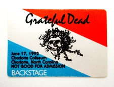 Grateful Dead Backstage Pass Charlotte Coliseum North Carolina 6/17/92 6/17/1992
