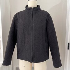 Woolrich Womens Sz L Quilted Jacket Coat Heather Grey 100% Wool Made in USA