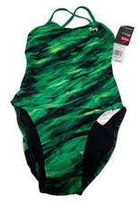 TYR Girl's Durafast Elite Trinity Fit-Y Swimsuit Black/ Green Size 24 NEW NWT