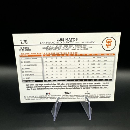 2024 Topps Chrome Base RC Rookie #270 Luis Matos Giants - Picture 2 of 2