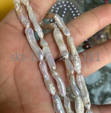 Naturalne 7-8 * 25MM Białe Akoya Słodkowodna hodowlana pipa regenerujące perły 14"