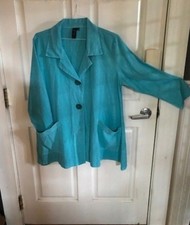 Nwot Focus Usa Casual Life ~ Turquoise A-line Tunic Jacket ~ M L Xl