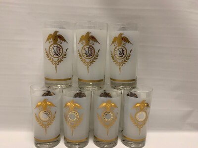 8 Vintage Libbey Gold Eagle Frosted White Patriotic Tall Glasses Tumblers 12 Oz Ebay