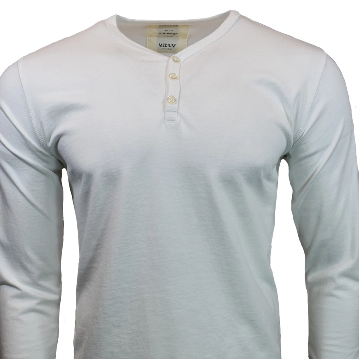 Henley Shirt Mens Long Sleeve Button Thermal Slim Fit Pullover WHITE NEW