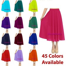 Chiffon 2 Layer Maxi Skirt Retro Midi Dress Elastic 60cm Long Boho Women Pleate