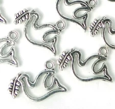 20 Peace Dove with Olive Branch Charms Antique Solver Bird Frame Pendant 13x19mm