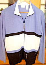 New Koret K-wear Petites Periwinkle Cotton Full Zip Striped Jacket/size Petite M