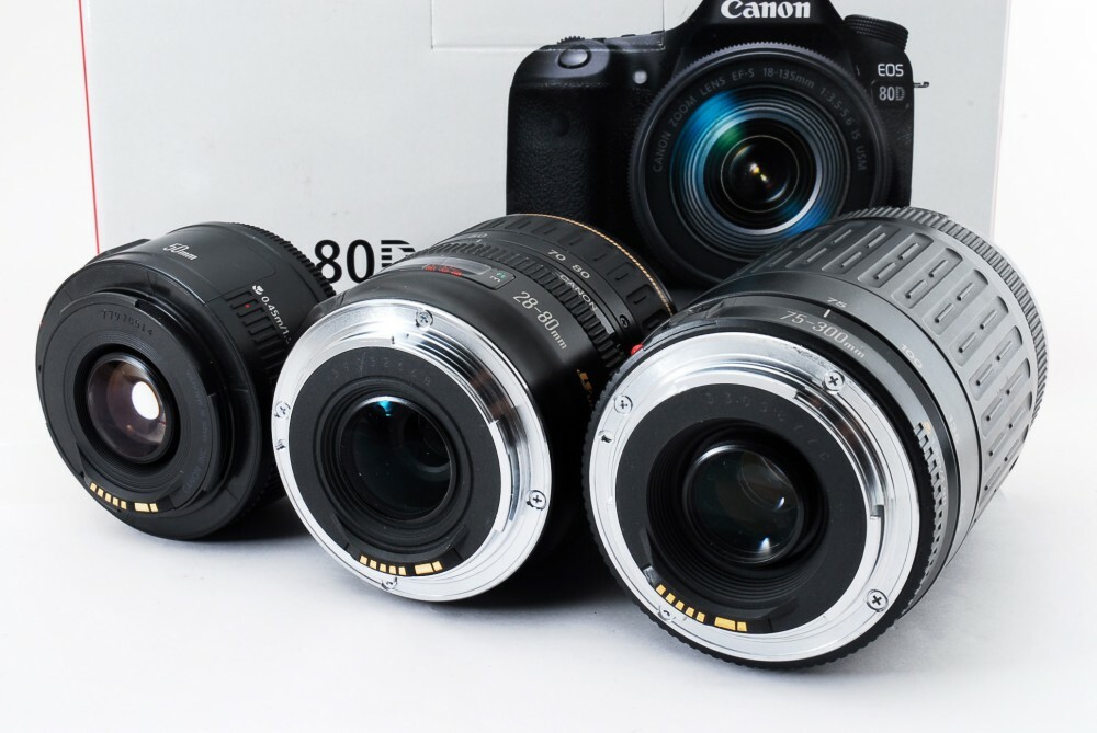 Canon EOS 80D 24.2MP 28-80/75-300/50mm Lens [Exc+++] w/8GB SD