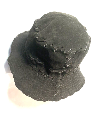 Vintage Goorin Brothers Black Suede Janis Joplin Style Laced Women's Bucket Hat - Picture 6 of 8
