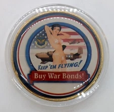 Keep 'Em Flying Air Force Buy War Bonds Colorized Lady Planes Coin in Case