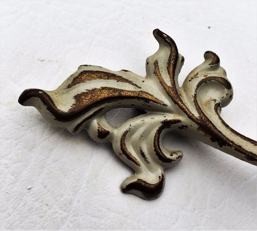 Vintage Brass & White French Provincial Drawer Pull Antique Hardware 3"centers - Picture 2 of 7